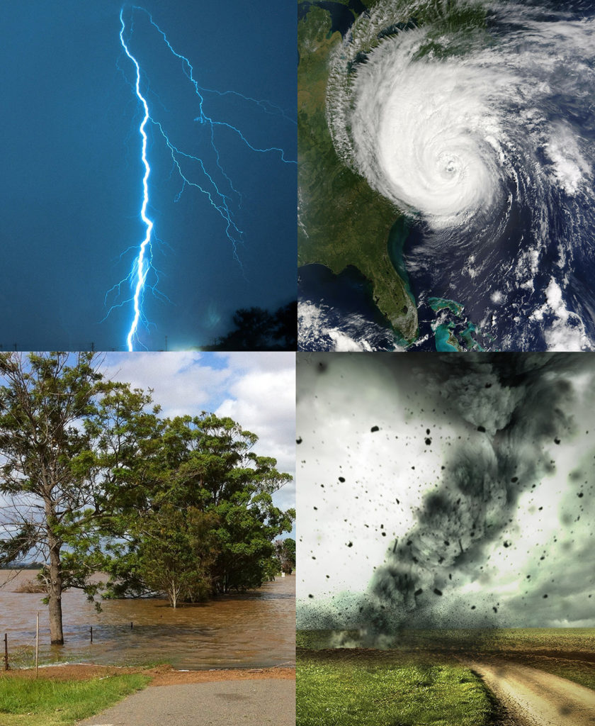 A collage of extreme weather events. 