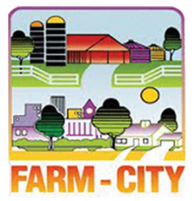 Drawing of farm and city