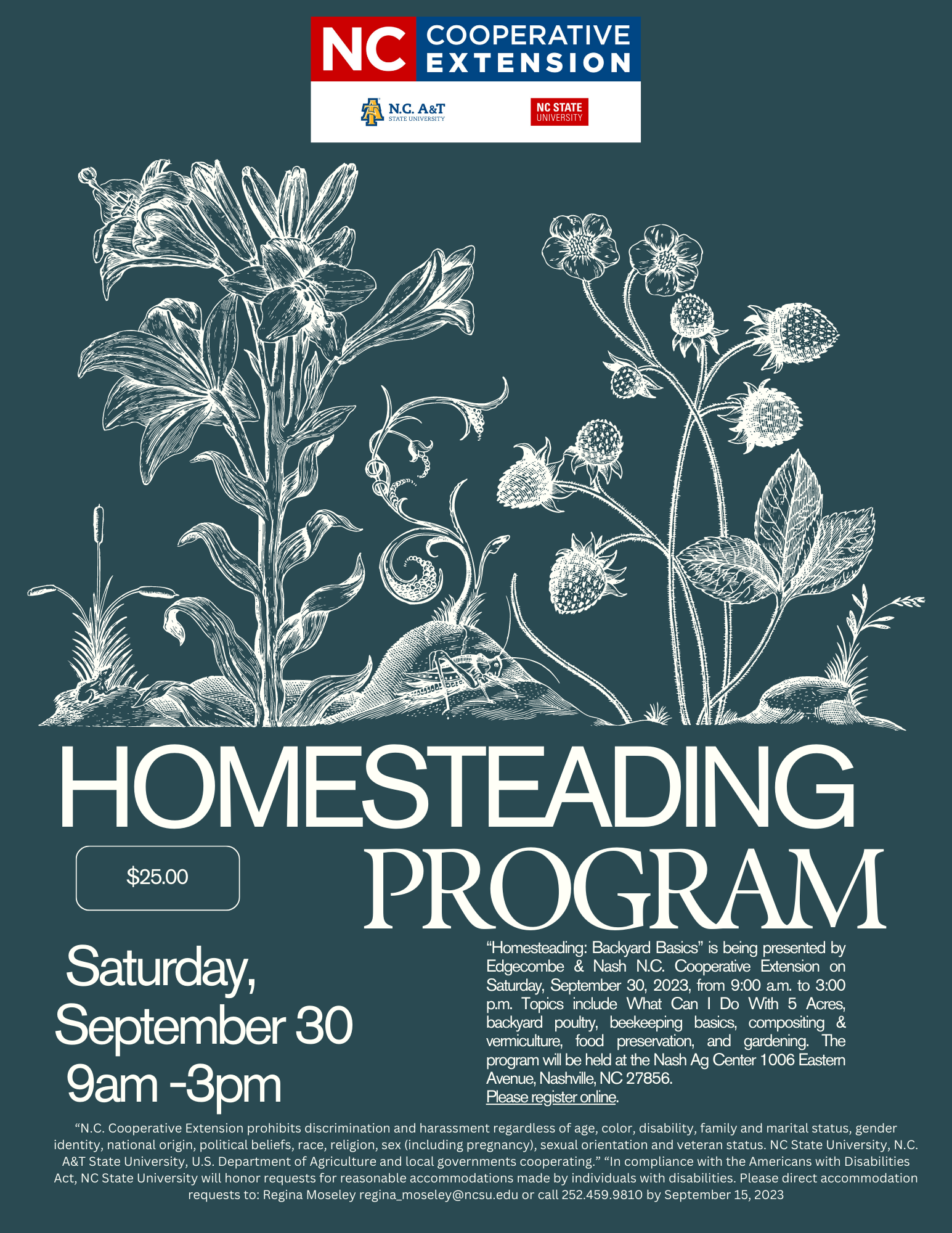Homesteading Program, Saturday September 30, 9 a.m.-3 p.m.
