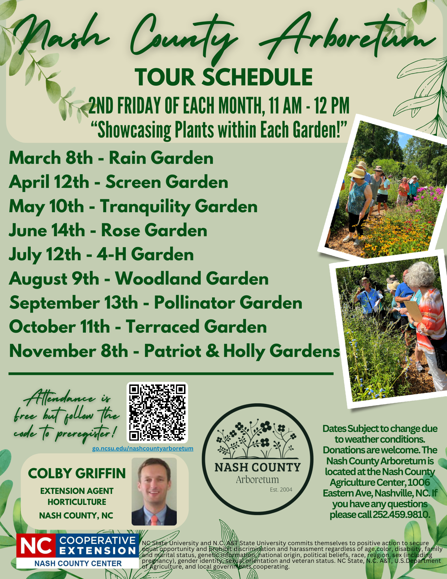 Flyer for 2024 Nash County Arboretum Plant Tours