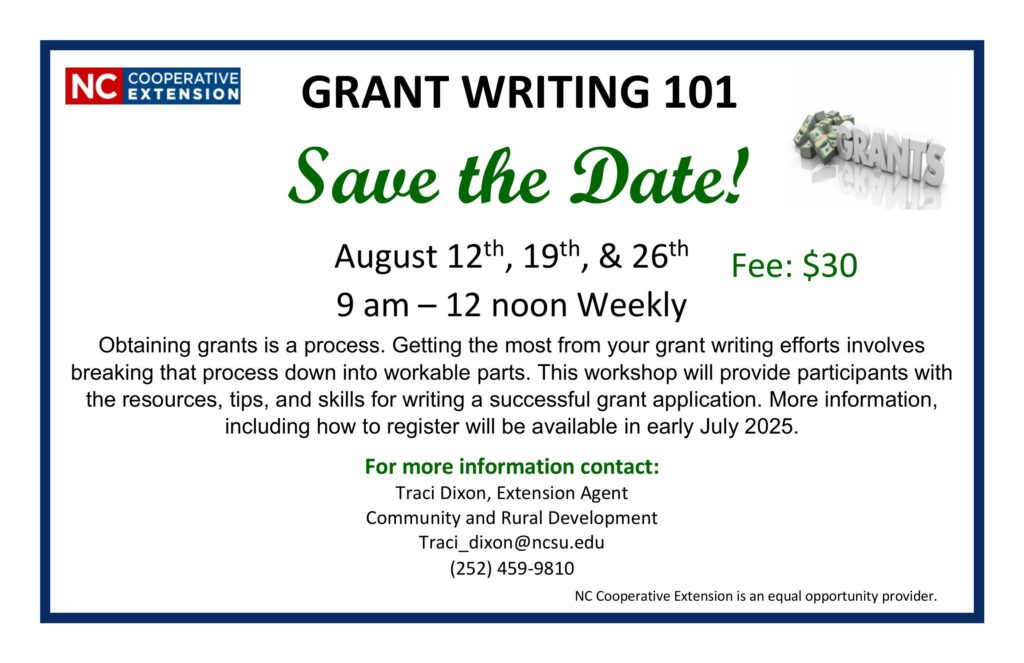 Grant Writing 101 flyer.