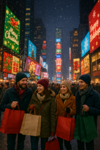 people christmas shopping in NYC